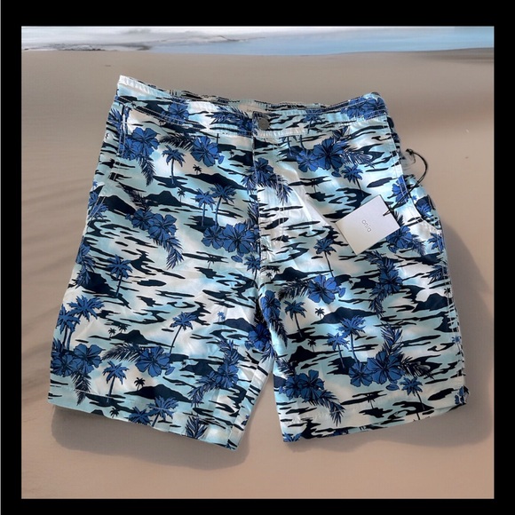 NWT ONIA Men’s The Calder Swim Trunks Shorts Tropical Floral Men’s Size M 7” - Picture 1 of 11